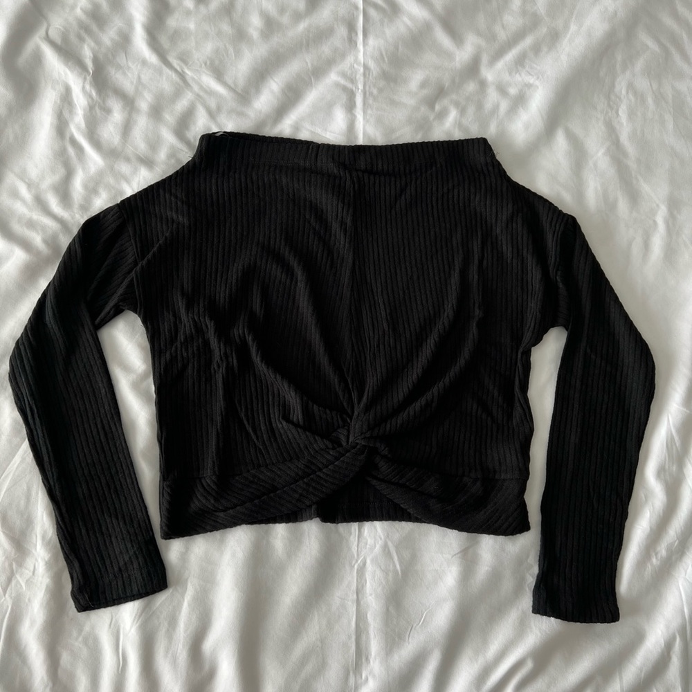 Black Knot Detail Bardot Long Sleeve Top